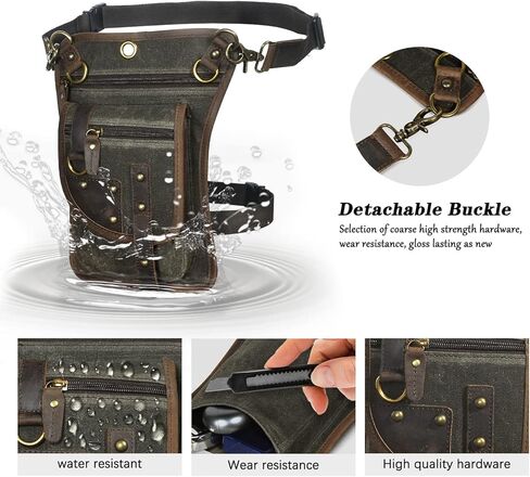 Water Resistant Canvas + Leather Motorcycle Travel Fanny Waist Pack Drop Thigh Leg Bag Pouch For Men Women FB2141 (100% Genuine Leather-C-Blue) in Kuwait