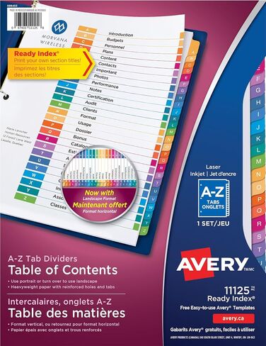 Avery 11125 Ready Index A-Z Tab Dividers, Letter Size, Multicolor, 26 Tabs/ST in Saudi Arabia