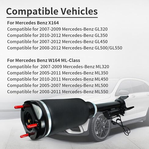 دعامة تعليق هوائية ممتصة للصدمات الأمامية Airmatic بدون إعلانات تناسب 2007-2012 Mercedes Benz W164 ML320 ML350 ML450 ML500 ML550 ML63 AMG، X164 GL320 GL350 GL450 GL550 يسار/يمين 1643204513 in Kuwait