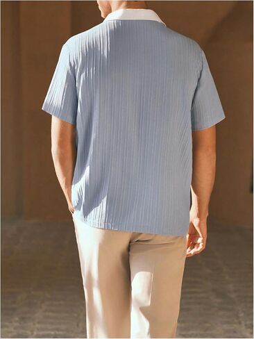 OYOANGLE Men's Textured Collar V Neck Shirts Short Sleeve Tennis Golf Shirt Casual Office Work Top in Saudi Arabia