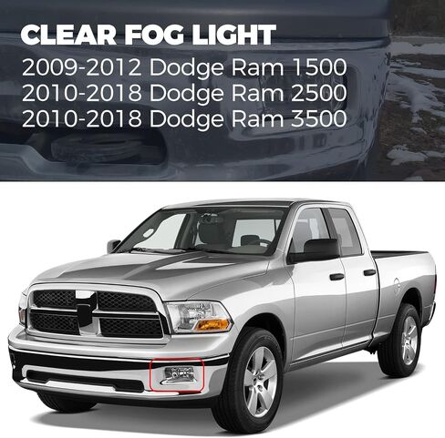 مصابيح الضباب ECOTRIC مع استبدال المصابيح المتوافقة مع 2009-2012 Dodge Ram 1500 2010-2018 Ram 2500 3500 لاستبدال 55372734AA 55372734AB CH2594102 12V 42W مجموعة مصابيح الضباب الوفير in Saudi Arabia