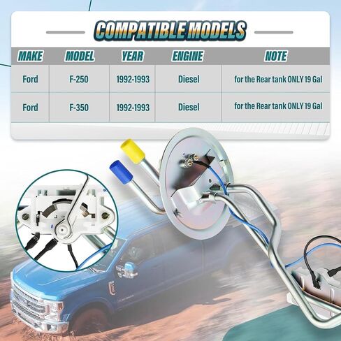 FMSU-8DER Fuel Sending Unit Compatible with Ford F-250 / F-350 1992-1993 Diesel for The Rear Tank ONLY 19 Gallon in Saudi Arabia