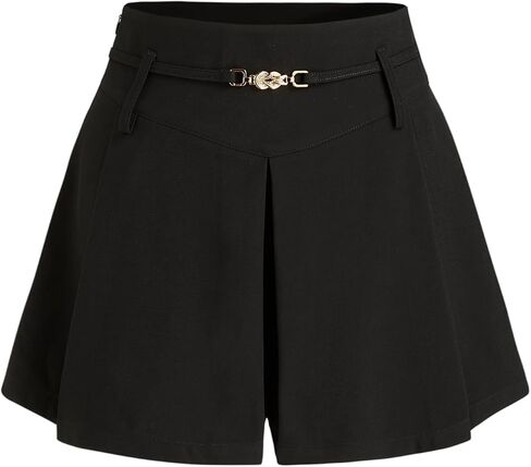 CIDER Shorts for Women Pleated Short with Belt Mid Waist Regular Fit Daily Casual Woven Bottoms in Saudi Arabia