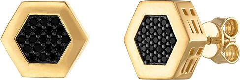 Bulova Jewelry Men's Icon 14K Gold Plated Sterling Silver Diamond Hexagon Diamond Earrings Style:BVE1002-GSBSP in Saudi Arabia