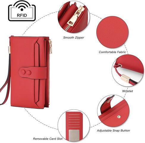 محفظة كبيرة من الجلد الطبيعي للنساء بخاصية حجب تحديد الهوية بموجات الراديو (RFID) ومنظم بطاقات متعددة (أحمر) in Saudi Arabia