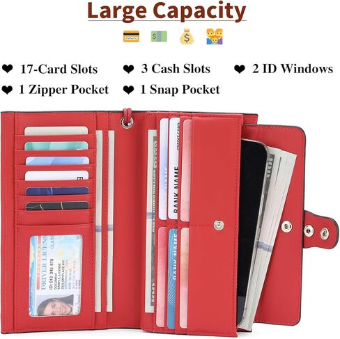 محفظة كبيرة من الجلد الطبيعي للنساء بخاصية حجب تحديد الهوية بموجات الراديو (RFID) ومنظم بطاقات متعددة (أحمر) in Saudi Arabia