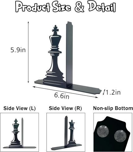 Chess Decor International Chess Bookends - Exquisite Decorative Book Ends for Shelves, Vintage Style Giant Chess Pieces, 6.57x5.91x1.18 inches in Saudi Arabia
