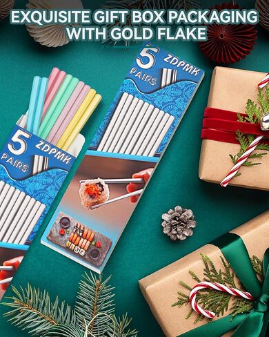 مجموعة 5 أزواج من أعواد الأكل الملونة المصنوعة من الألياف الزجاجية القابلة لإعادة الاستخدام، آمنة للاستخدام في غسالة الأطباق، مقاس 9.57 بوصة، تصميم ممتاز غير قابل للانزلاق مع حافظة - مثالية للمطبخ الياباني والكوري والصيني، هدية رائعة للحفلات in Kuwait