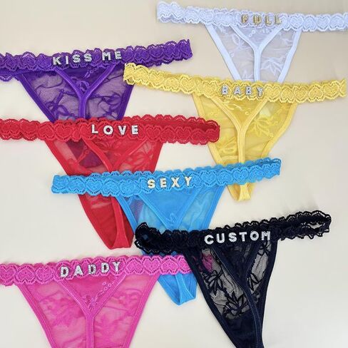 2-Pack Custom Thongs with Name on it Personalized Thongs with His Name Lace Panties Underwear for Women in Saudi Arabia