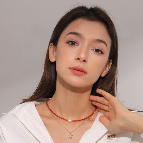 Flourisit Gemstone Beaded Necklace with Freshwater Pearl,Natural Handmade Irregular Pearl Necklace for Women,14k Gold Plated February Birthstone of Choker Gift for Mom, Girlfriend, Wife in Saudi Arabia