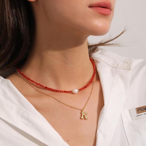 Flourisit Gemstone Beaded Necklace with Freshwater Pearl,Natural Handmade Irregular Pearl Necklace for Women,14k Gold Plated February Birthstone of Choker Gift for Mom, Girlfriend, Wife in Saudi Arabia