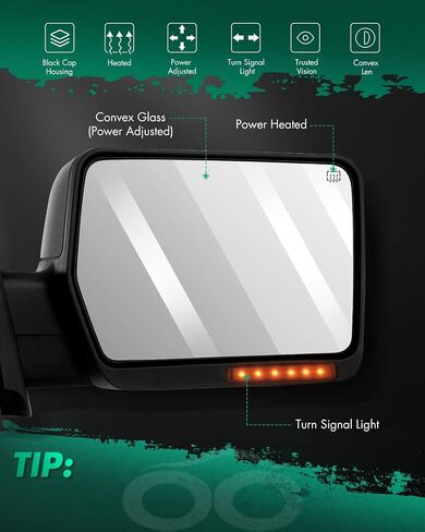 SCITOO Towing Mirror fit for 2004-2014 for Ford for F150 1997-1999 for Ford for F250 Chrome Power Heated Puddle Signal Light Left Driver Side Mirror in Saudi Arabia