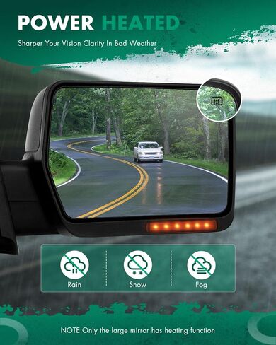 SCITOO Towing Mirror fit for 2004-2014 for Ford for F150 1997-1999 for Ford for F250 Chrome Power Heated Puddle Signal Light Left Driver Side Mirror in Saudi Arabia