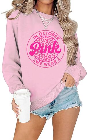 Breast Cancer Sweatshirt for Women In October We Wear Pink Shirt Cute Halloween Ghost Graphic Long Sleeve Tops in Saudi Arabia