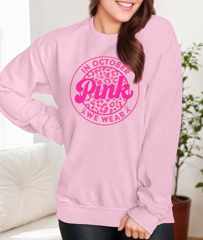 Breast Cancer Sweatshirt for Women In October We Wear Pink Shirt Cute Halloween Ghost Graphic Long Sleeve Tops in Saudi Arabia