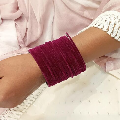 Efulgenz Indian Bangles for Women Bollywood Indian Bangles Set Plain Metal Velvet Bangle Bracelets Bridal Wedding Fashion Jewelry (48 Pcs) in Saudi Arabia