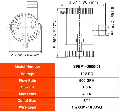 12v Seaflo Automatic Bilge Pump 750 GPH in Kuwait