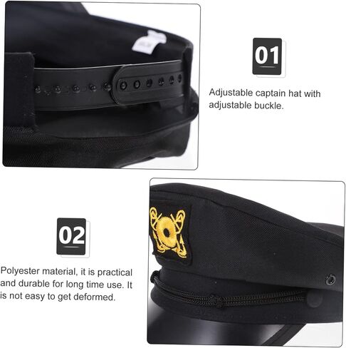 NOLITOY Black Captain Hat Boat Hat Sailor Cap Hats for Women Black Hats for Men Marine Admiral Chauffeur Captains Captain Man Sunhat Protection Polyester in Saudi Arabia