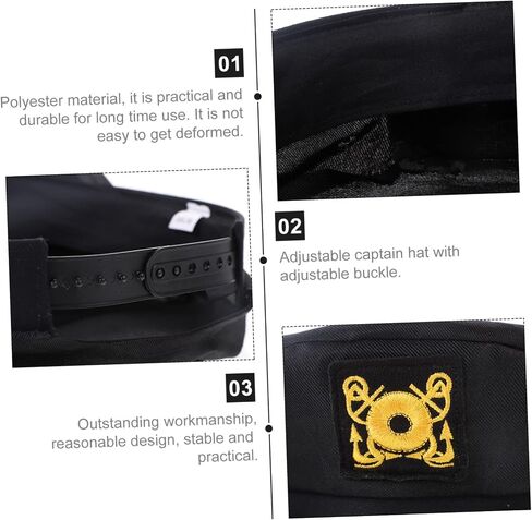 NOLITOY Black Captain Hat Boat Hat Sailor Cap Hats for Women Black Hats for Men Marine Admiral Chauffeur Captains Captain Man Sunhat Protection Polyester in Saudi Arabia