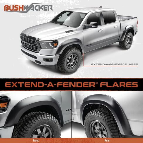 Bushwacker Forge Pocket/Rivet Style Front & Rear Fender Flares | 4-Piece Set, Black, Textured Finish | 58204-08 | Fits 2009-2018 Dodge Ram 1500; 2019-2022 Ram 1500 Classic (Excludes Sport & Express) in Saudi Arabia