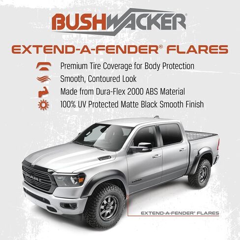 Bushwacker Forge Pocket/Rivet Style Front & Rear Fender Flares | 4-Piece Set, Black, Textured Finish | 58204-08 | Fits 2009-2018 Dodge Ram 1500; 2019-2022 Ram 1500 Classic (Excludes Sport & Express) in Saudi Arabia