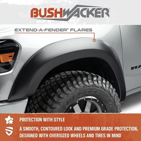 Bushwacker Forge Pocket/Rivet Style Front & Rear Fender Flares | 4-Piece Set, Black, Textured Finish | 58204-08 | Fits 2009-2018 Dodge Ram 1500; 2019-2022 Ram 1500 Classic (Excludes Sport & Express) in Saudi Arabia