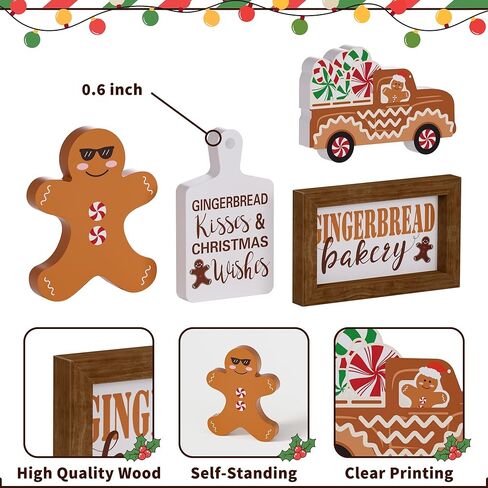 مجموعة ديكور صينية متدرجة لعيد الميلاد - 5 قطع علامات خشبية لخبز الزنجبيل ديكور عيد الميلاد خرزة إكليل الزنجبيل لزينة عيد الميلاد للمطبخ المنزلي in Kuwait