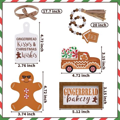 مجموعة ديكور صينية متدرجة لعيد الميلاد - 5 قطع علامات خشبية لخبز الزنجبيل ديكور عيد الميلاد خرزة إكليل الزنجبيل لزينة عيد الميلاد للمطبخ المنزلي in Kuwait