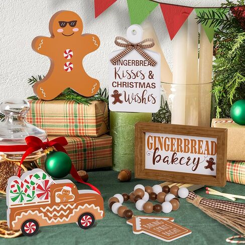 مجموعة ديكور صينية متدرجة لعيد الميلاد - 5 قطع علامات خشبية لخبز الزنجبيل ديكور عيد الميلاد خرزة إكليل الزنجبيل لزينة عيد الميلاد للمطبخ المنزلي in Kuwait