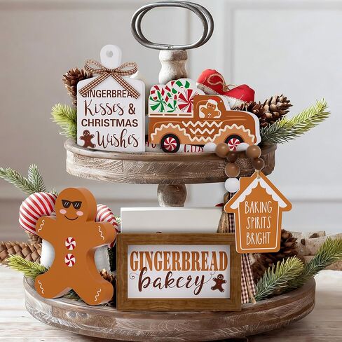 مجموعة ديكور صينية متدرجة لعيد الميلاد - 5 قطع علامات خشبية لخبز الزنجبيل ديكور عيد الميلاد خرزة إكليل الزنجبيل لزينة عيد الميلاد للمطبخ المنزلي in Kuwait
