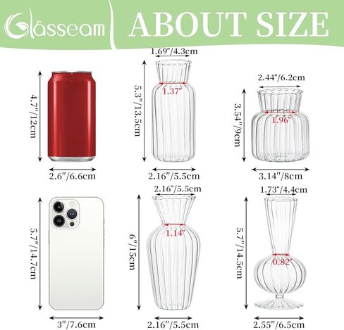 Modern Clear Glass Bud Vase Set: Glasseam 4Pcs Small Mini Flower Centerpieces Vases Handmade Decorative Cute Short Window Corner Home Decor for Wedding Reception Dining Table Single Rose Flowers in Kuwait