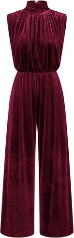 CIDER Jumpsuits For Women Velvet Turtle Neck Wide Leg Jumpsuit Ruched Dressy High Waist One Piece Outfit in Kuwait