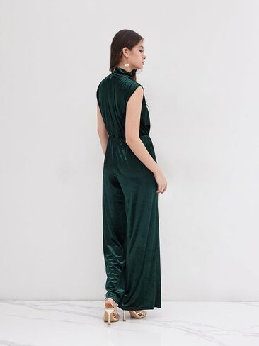 CIDER Jumpsuits For Women Velvet Turtle Neck Wide Leg Jumpsuit Ruched Dressy High Waist One Piece Outfit in Kuwait
