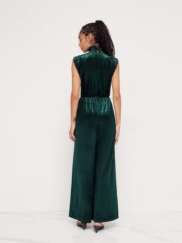 CIDER Jumpsuits For Women Velvet Turtle Neck Wide Leg Jumpsuit Ruched Dressy High Waist One Piece Outfit in Kuwait