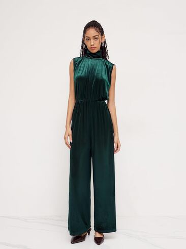 CIDER Jumpsuits For Women Velvet Turtle Neck Wide Leg Jumpsuit Ruched Dressy High Waist One Piece Outfit in Kuwait