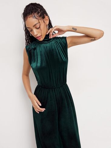 CIDER Jumpsuits For Women Velvet Turtle Neck Wide Leg Jumpsuit Ruched Dressy High Waist One Piece Outfit in Kuwait