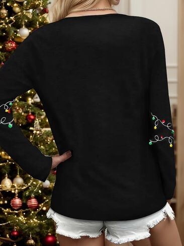 VKEGNIO Christmas Snowman Print Shirt for Women Cute Xmas Tree Santa Print Long Sleeve Tshirts Casual V Neck Fall Shirts Tops in Kuwait