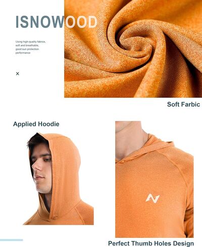 isnowood Mens UPF 50+ Fishing Shirts, Long Sleeve Sun Protection Hoodie, UV Rash Guard Shirt for Running Workout Hiking in Kuwait