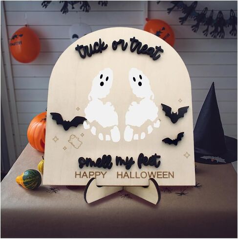 Halloween Baby Footprint Sign My First Halloween Footprint Keepsake Trick or Treat Smell My Feet Birth Announcement Spooky Season Gift My Little Boo Sign Craft Halloween Gifts (Trick or Treat) in Kuwait
