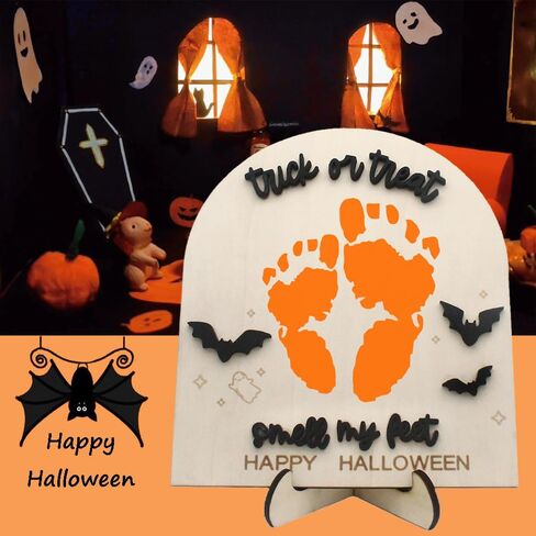 Halloween Baby Footprint Sign My First Halloween Footprint Keepsake Trick or Treat Smell My Feet Birth Announcement Spooky Season Gift My Little Boo Sign Craft Halloween Gifts (Trick or Treat) in Kuwait