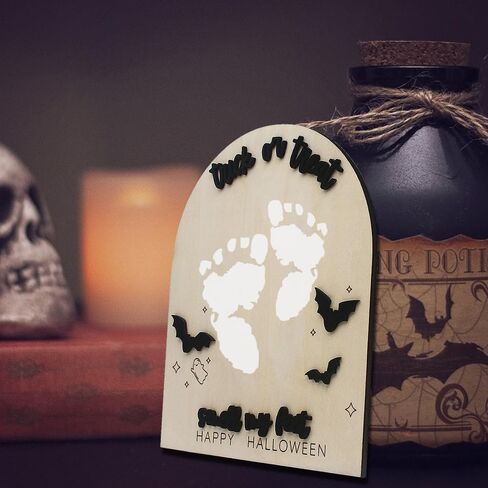Halloween Baby Footprint Sign My First Halloween Footprint Keepsake Trick or Treat Smell My Feet Birth Announcement Spooky Season Gift My Little Boo Sign Craft Halloween Gifts (Trick or Treat) in Kuwait