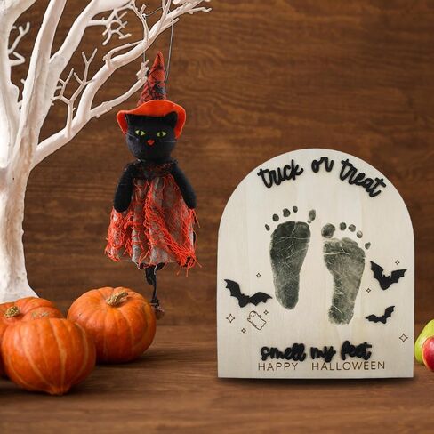 Halloween Baby Footprint Sign My First Halloween Footprint Keepsake Trick or Treat Smell My Feet Birth Announcement Spooky Season Gift My Little Boo Sign Craft Halloween Gifts (Trick or Treat) in Kuwait