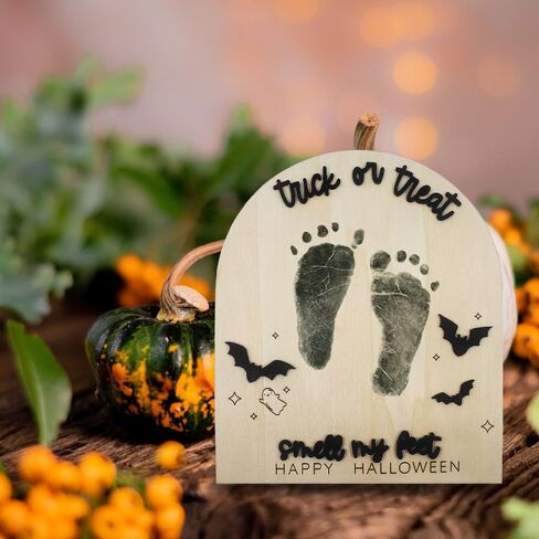 Halloween Baby Footprint Sign My First Halloween Footprint Keepsake Trick or Treat Smell My Feet Birth Announcement Spooky Season Gift My Little Boo Sign Craft Halloween Gifts (Trick or Treat) in Kuwait