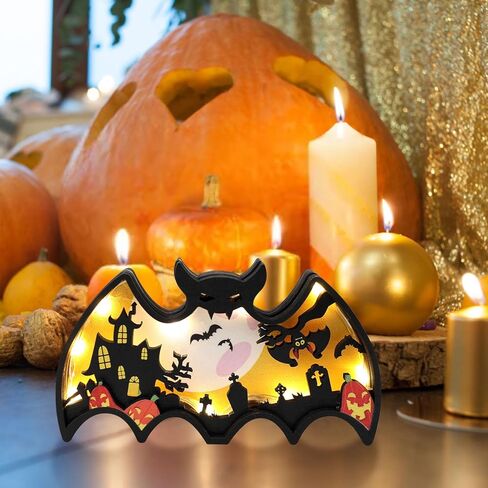 CCINEE Halloween Indoor Table Decor,Light Up Wooden Haunted House Decoraions for Office Tabletop Battery Operated Desk Sign for Halloween Party Spooky Home Ornaments in Saudi Arabia