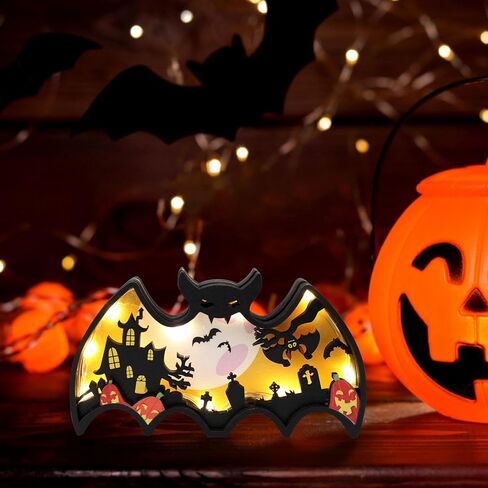 CCINEE Halloween Indoor Table Decor,Light Up Wooden Haunted House Decoraions for Office Tabletop Battery Operated Desk Sign for Halloween Party Spooky Home Ornaments in Saudi Arabia