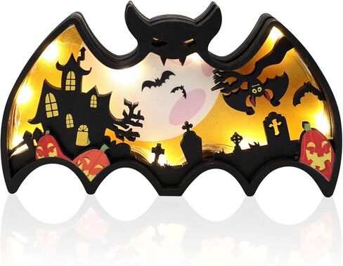 CCINEE Halloween Indoor Table Decor,Light Up Wooden Haunted House Decoraions for Office Tabletop Battery Operated Desk Sign for Halloween Party Spooky Home Ornaments in Saudi Arabia