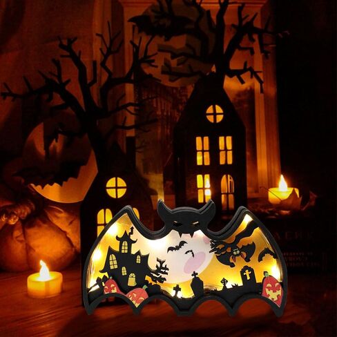 CCINEE Halloween Indoor Table Decor,Light Up Wooden Haunted House Decoraions for Office Tabletop Battery Operated Desk Sign for Halloween Party Spooky Home Ornaments in Saudi Arabia
