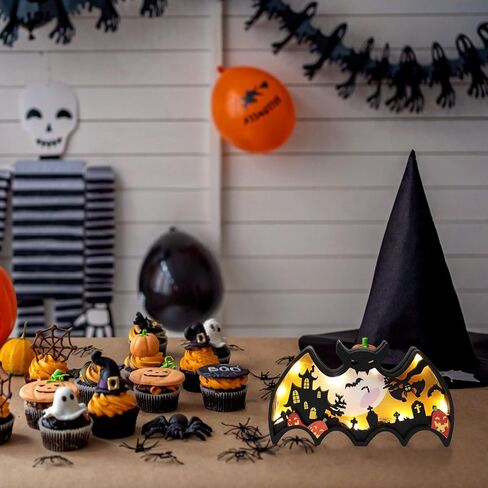 CCINEE Halloween Indoor Table Decor,Light Up Wooden Haunted House Decoraions for Office Tabletop Battery Operated Desk Sign for Halloween Party Spooky Home Ornaments in Saudi Arabia