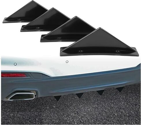 HECASA 4Pcs Universal Car Rear Lower Bumper Wing Lip Diffuser Curved Shape Shark Fin Spoiler Protector Lip Wing Splitter Glossy Black ABS Plastic in Saudi Arabia