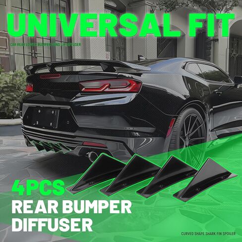 HECASA 4Pcs Universal Car Rear Lower Bumper Wing Lip Diffuser Curved Shape Shark Fin Spoiler Protector Lip Wing Splitter Glossy Black ABS Plastic in Saudi Arabia